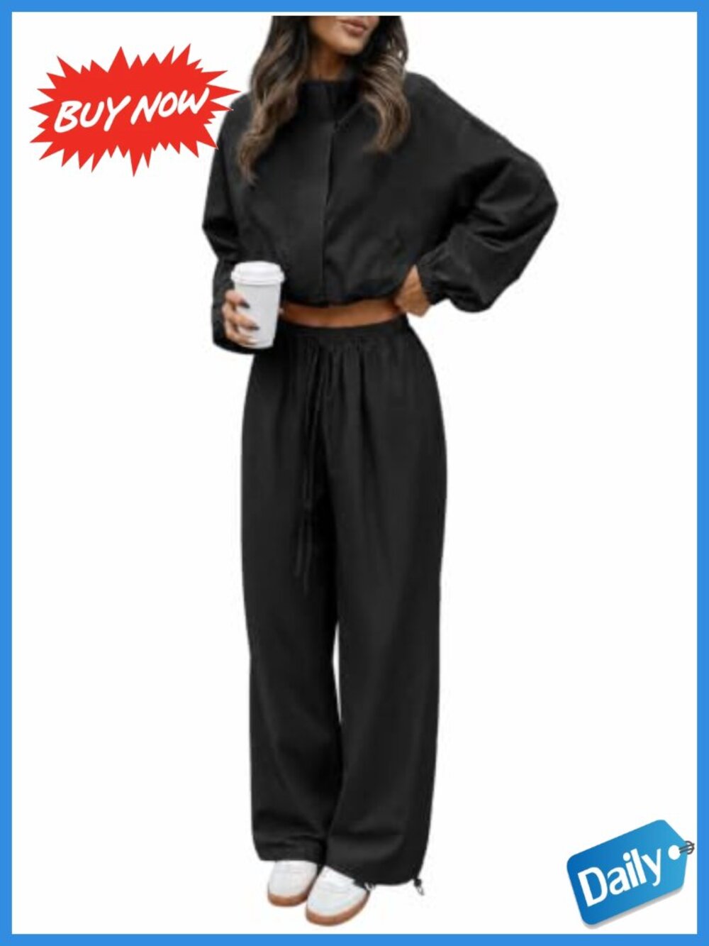 Women's 2 Piece Pant Set Cropped Jacket High Neck with Pockets